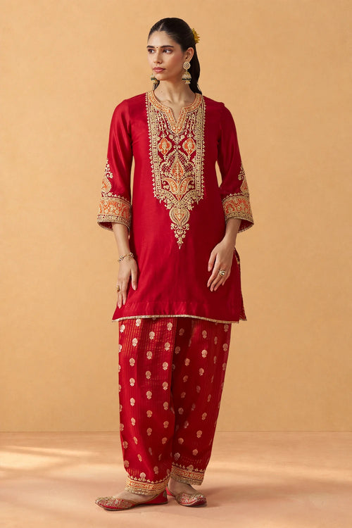 Adeela Deep Red Kurta with Salwar and Dupatta