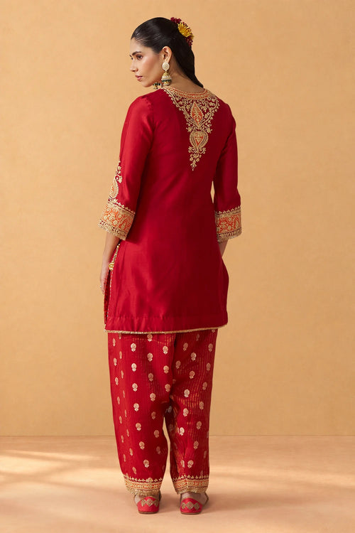 Adeela Deep Red Kurta with Salwar and Dupatta