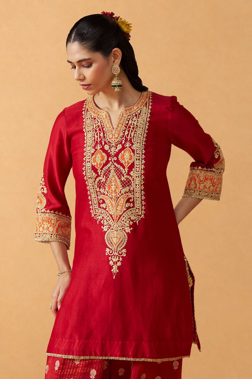Adeela Deep Red Kurta with Salwar and Dupatta