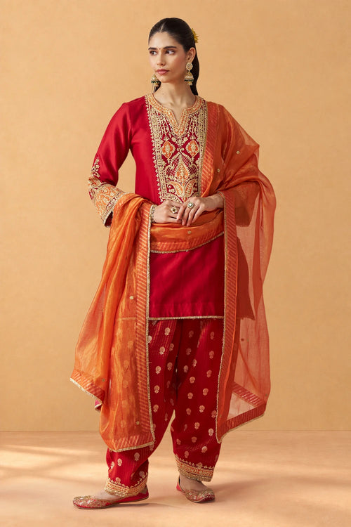 Adeela Deep Red Kurta with Salwar and Dupatta
