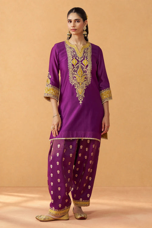 Adeela Deep Purple Kurta with Salwar and Dupatta