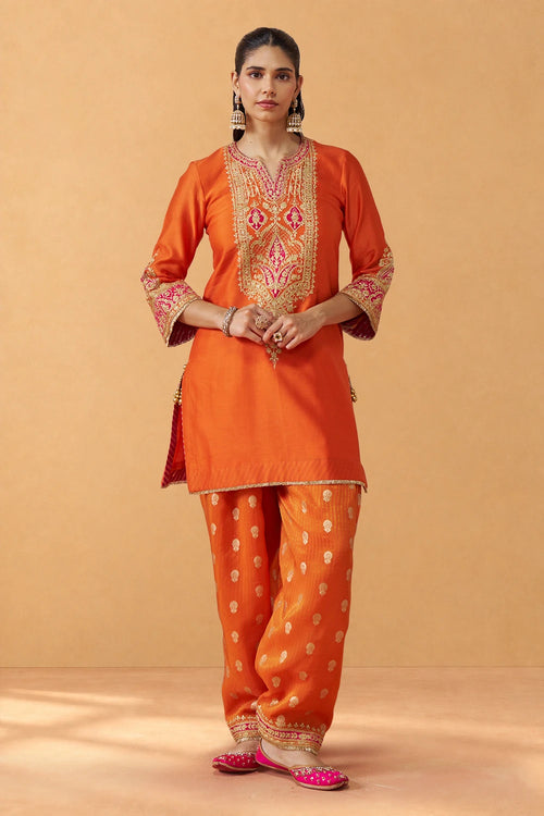 Adeela Burnt Orange Kurta with Salwar and Dupatta