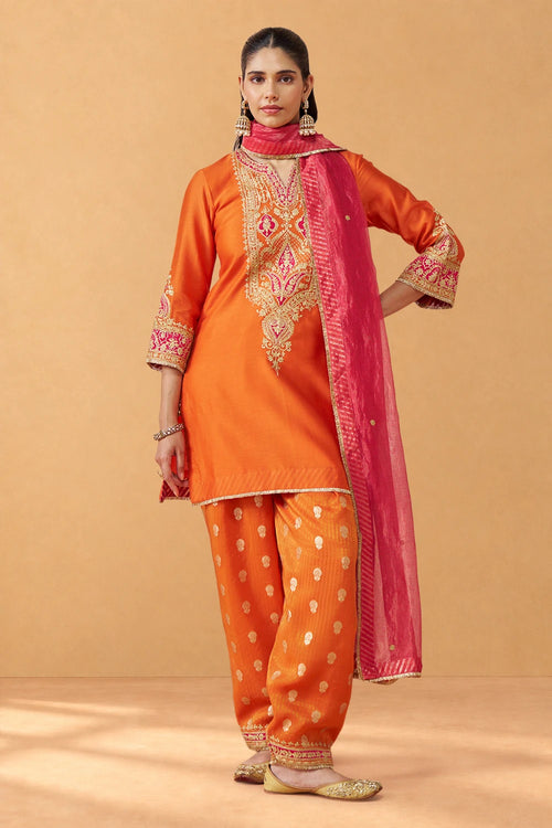 Adeela Burnt Orange Kurta with Salwar and Dupatta