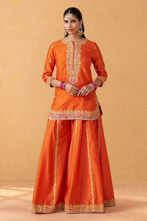 Fadiya Burnt Orange Kurta with Sharara and Dupatta