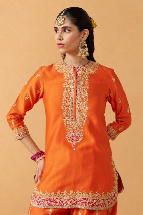 Fadiya Burnt Orange Kurta with Sharara and Dupatta
