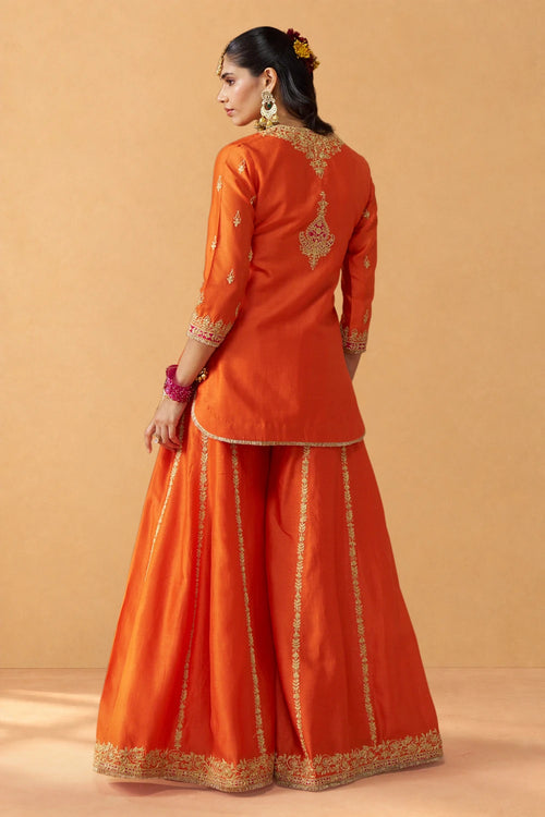 Fadiya Burnt Orange Kurta with Sharara and Dupatta