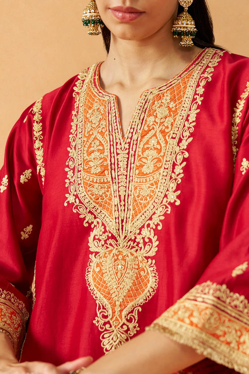 Maahgul Deep Red Kalidaar Chauga with Salwar with Dupatta