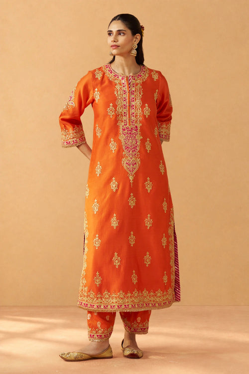 Mubina Burnt Orange Kurta with Salwar and Dupatta
