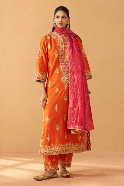 Mubina Burnt Orange Kurta with Salwar and Dupatta