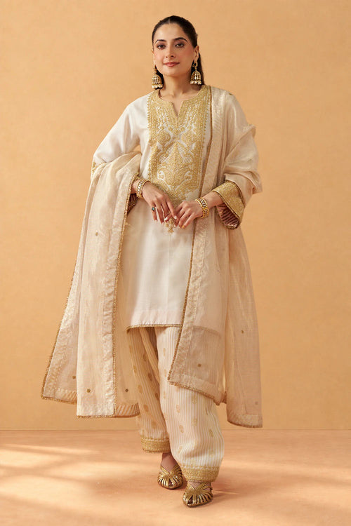 Adeela Daisy Ivory Kurta with Salwar and Dupatta