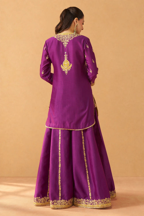 Fadiya Deep Purple Kurta with Sharara and Dupatta