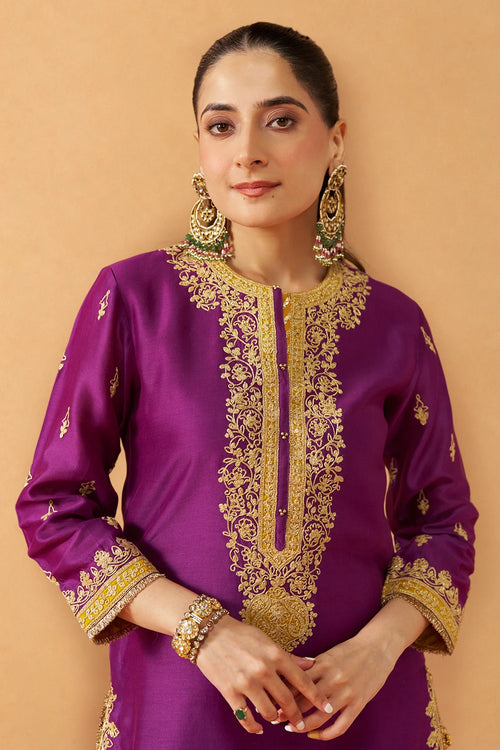 Fadiya Deep Purple Kurta with Sharara and Dupatta