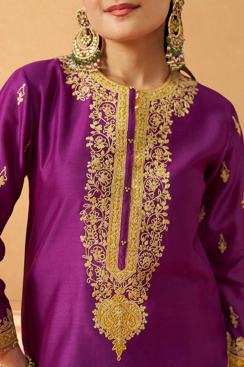 Fadiya Deep Purple Kurta with Sharara and Dupatta