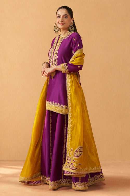 Fadiya Deep Purple Kurta with Sharara and Dupatta