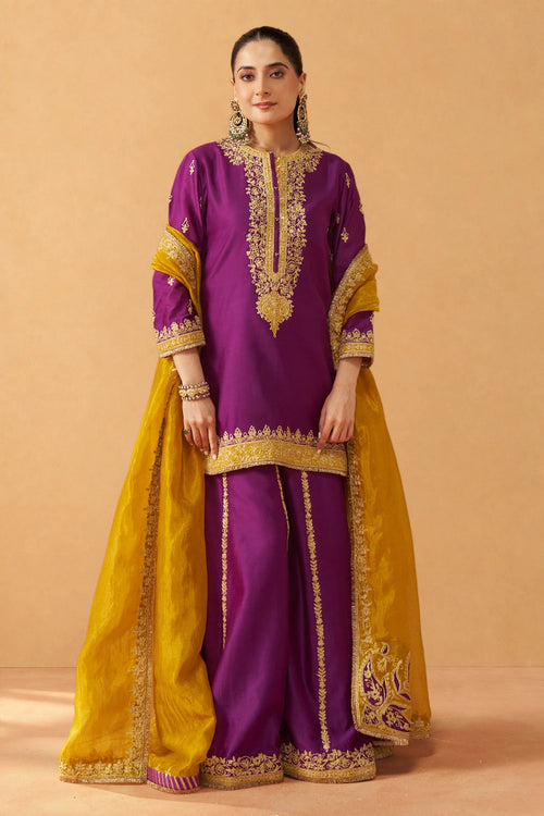 Fadiya Deep Purple Kurta with Sharara and Dupatta