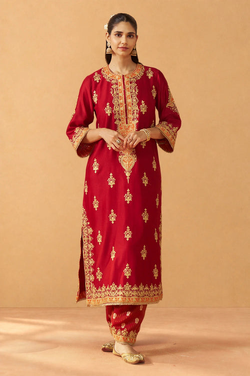 Mubina Deep Red Kurta with Salwar and Dupatta