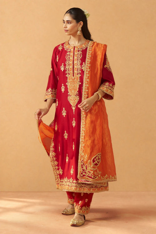 Mubina Deep Red Kurta with Salwar and Dupatta