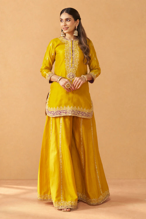 Fadiya Mustard Kurta with Sharara and Dupatta