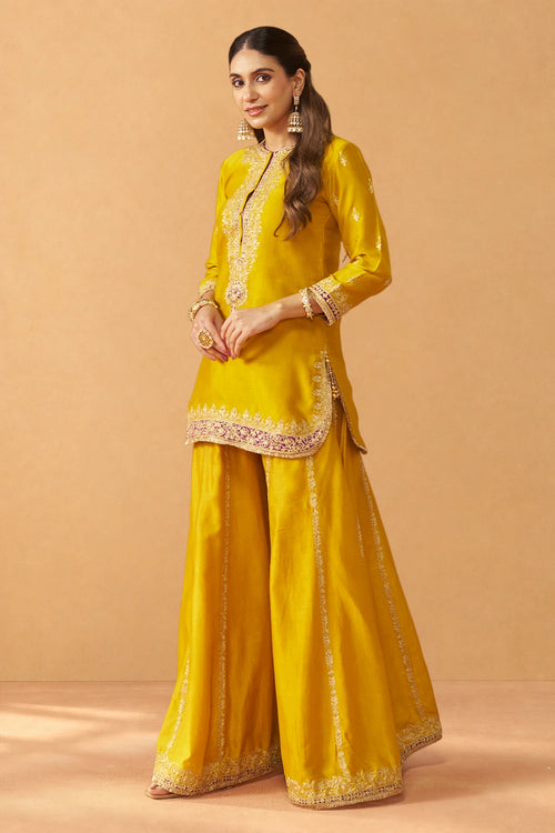 Fadiya Mustard Kurta with Sharara and Dupatta