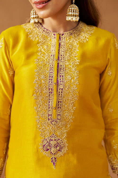 Fadiya Mustard Kurta with Sharara and Dupatta