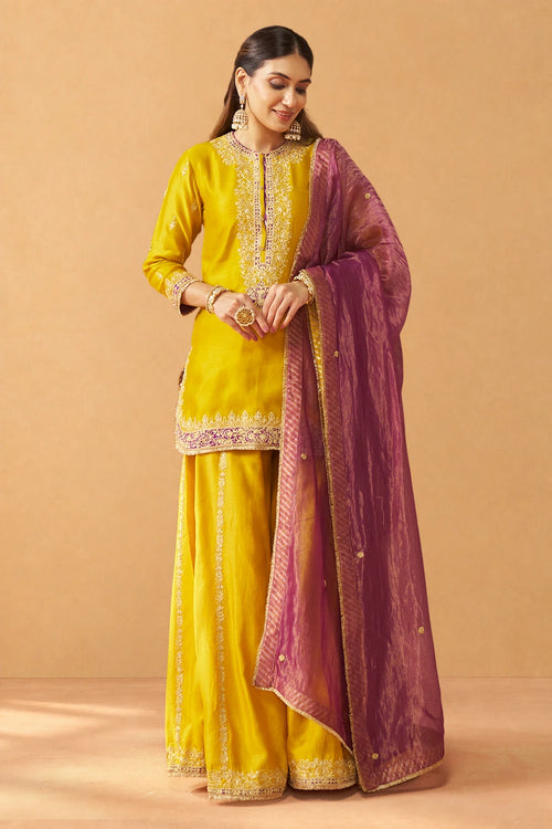 Fadiya Mustard Kurta with Sharara and Dupatta