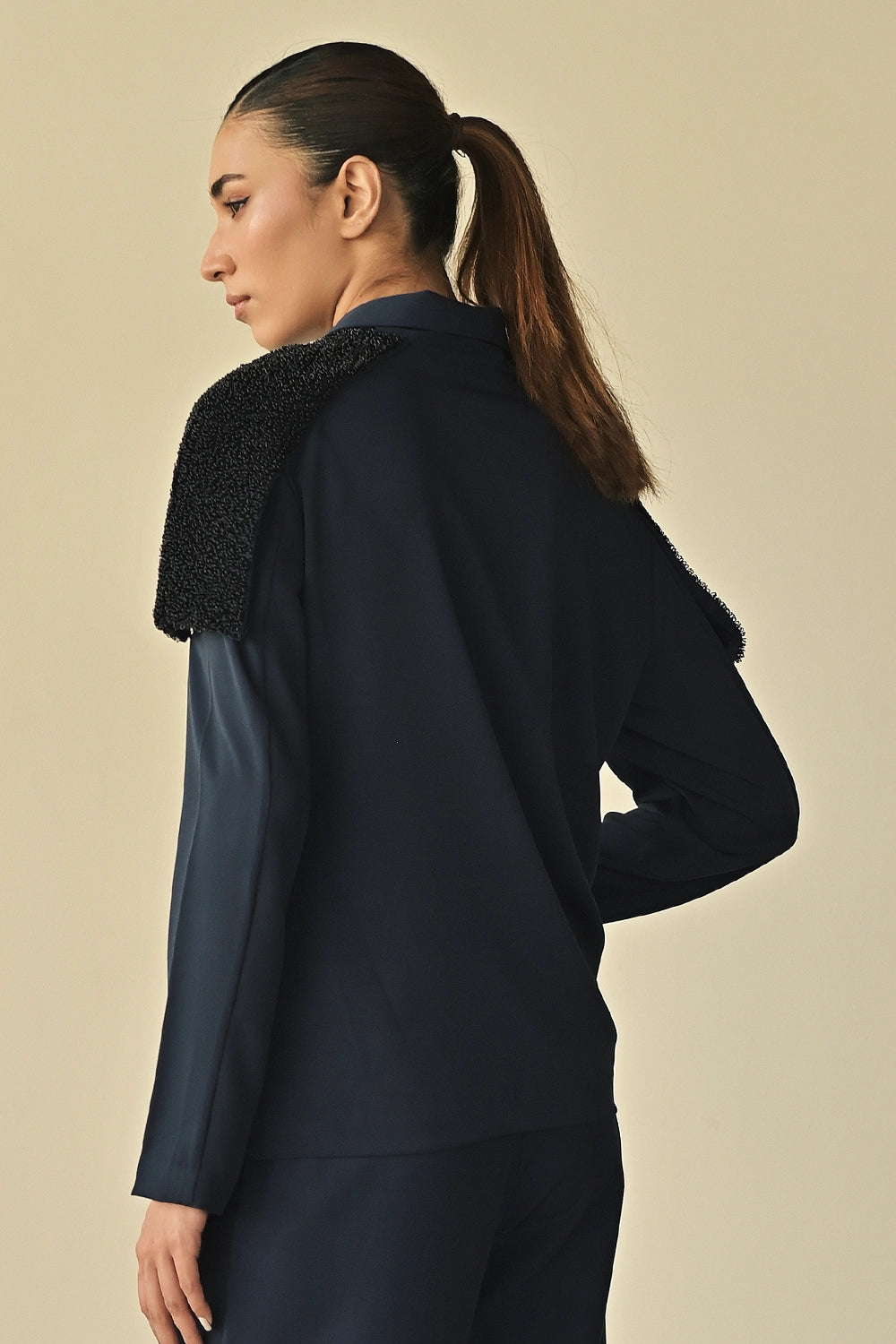 Blue Shoulder Embroidered Shirt