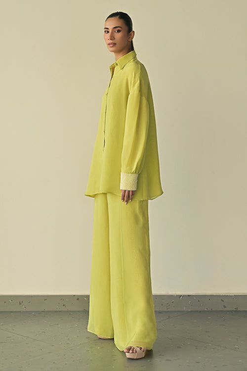 Monet Green Organza Work Shirt with Parallel Trousers
