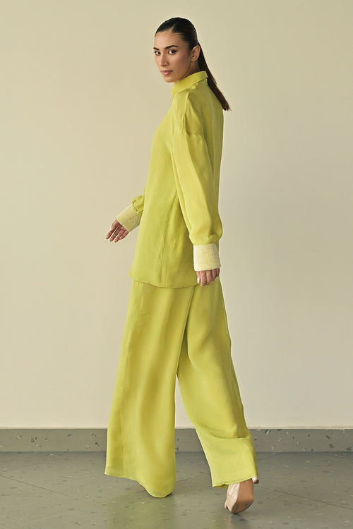 Monet Green Organza Work Shirt with Parallel Trousers