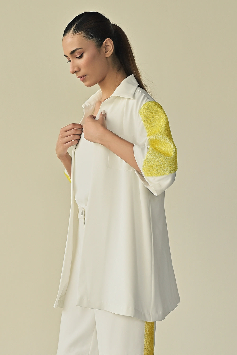 White Crystal Patch Pocket Shirt