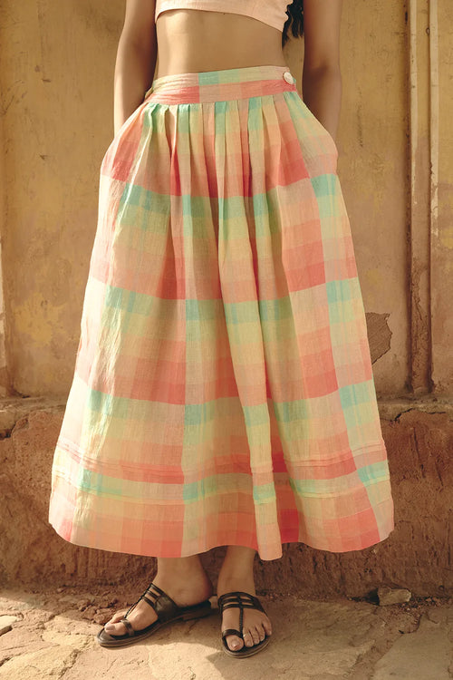 Ami Pleated Check Skirt