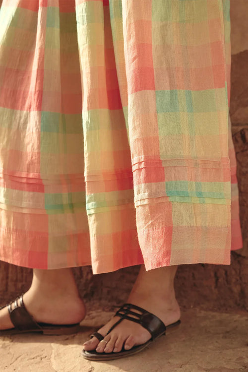 Ami Pleated Check Skirt