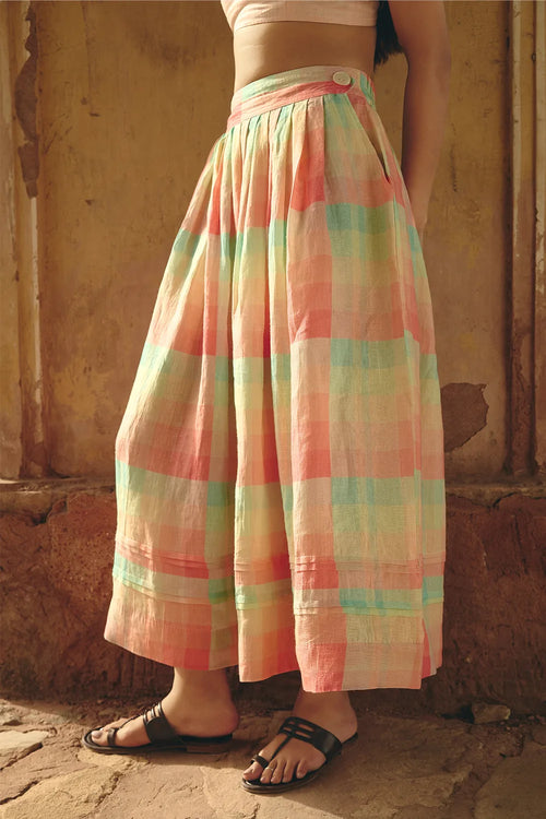 Ami Pleated Check Skirt