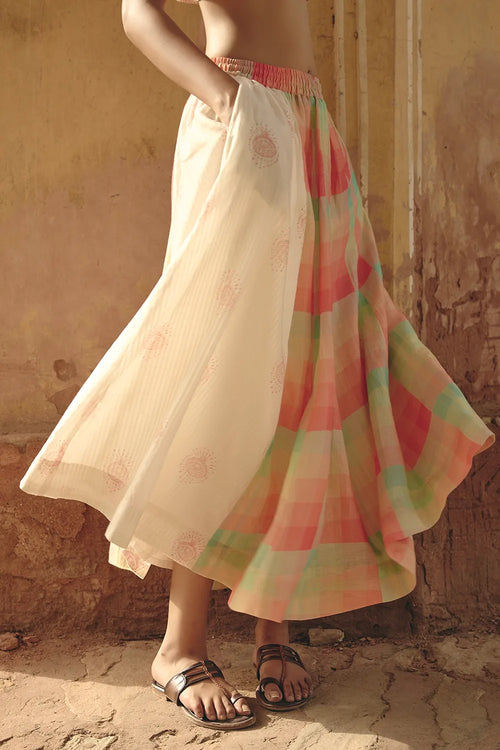 Multi Panel Elasticated Ivory Skirt