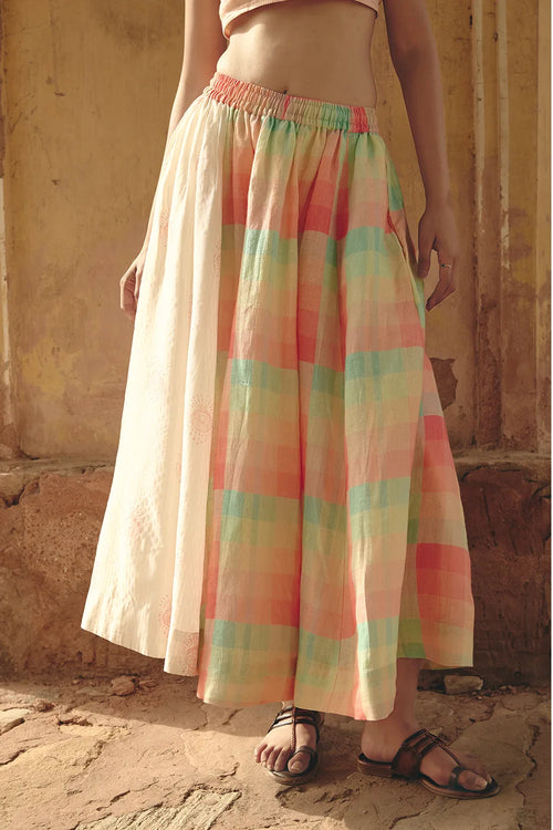 Multi Panel Elasticated Ivory Skirt