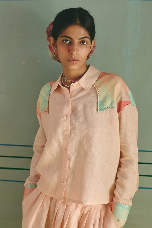 Bat Checkered Peach Shirt