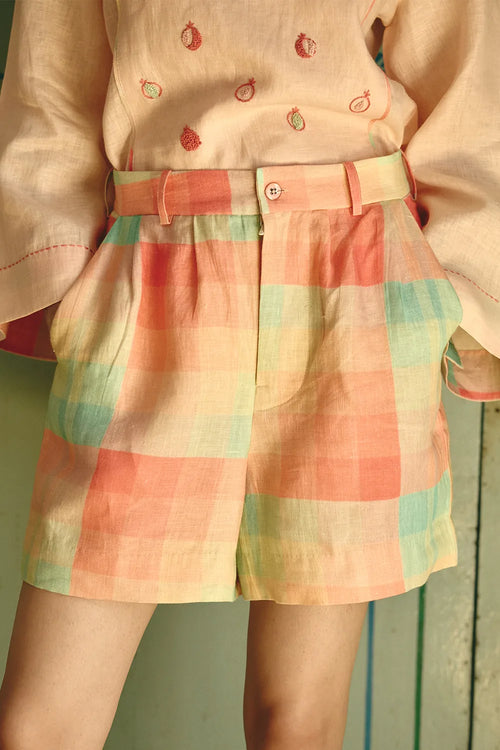 Nova Pleated Check Shorts