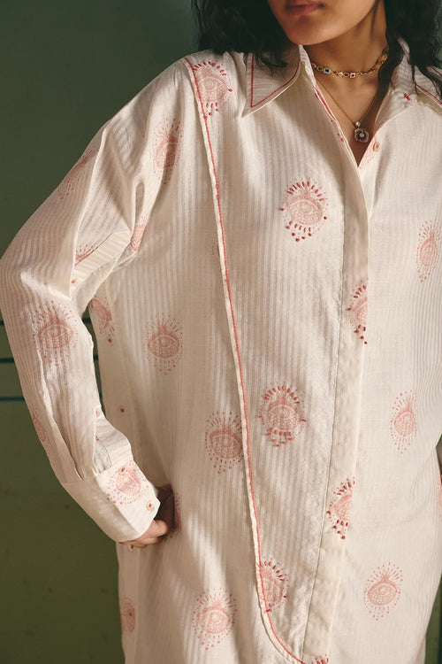 Anastasia Printed Button-Down Ivory Dress