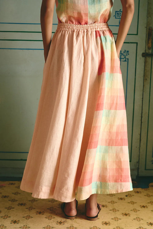 Multi Panel Elasticated Peach Skirt