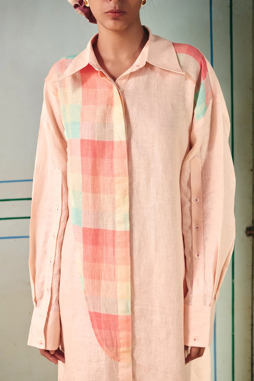 Anastasia Printed Button-Down Peach Dress