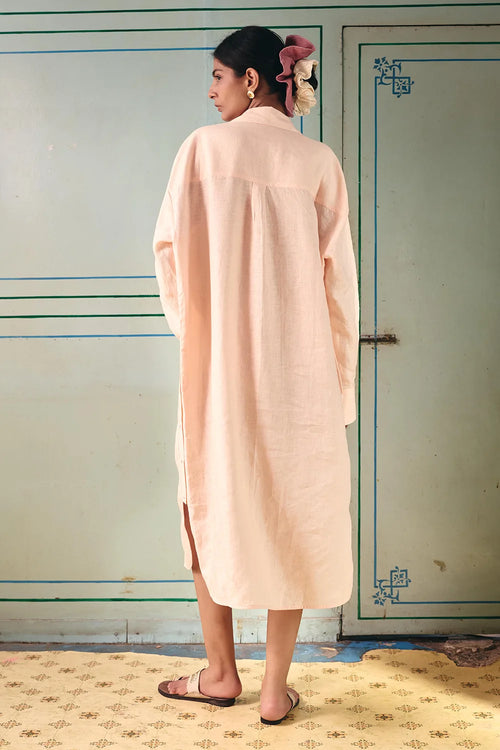 Anastasia Printed Button-Down Peach Dress