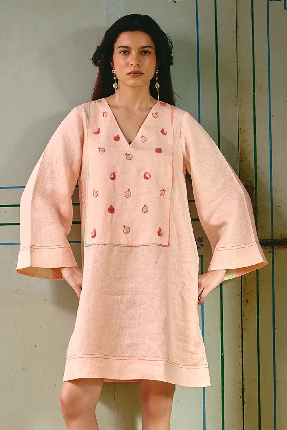 Bianca Peach Embroidered Dress