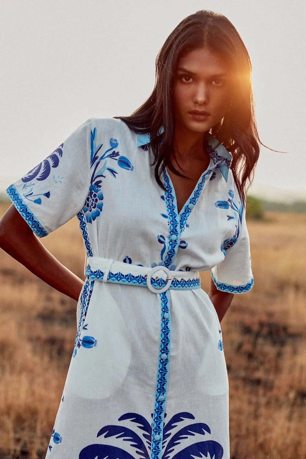 Blue Palm Tree Robe Chiara M Blue Palm Tree Robe Chiara M