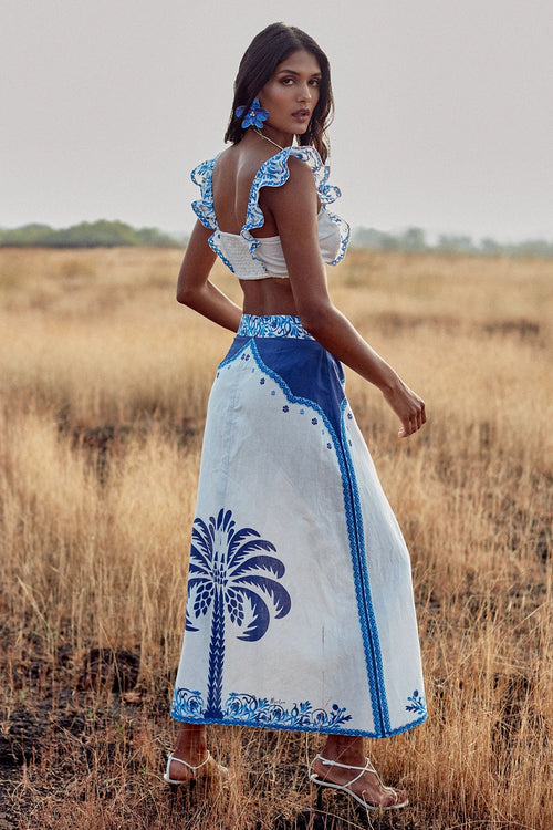 Blue Palm Tree Top Zoe and Jupe Val
