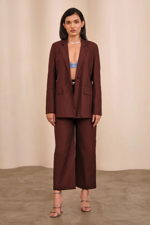 Brown Crest Jacket With Crest Pants