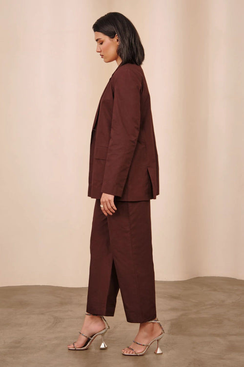 Brown Crest Jacket With Crest Pants