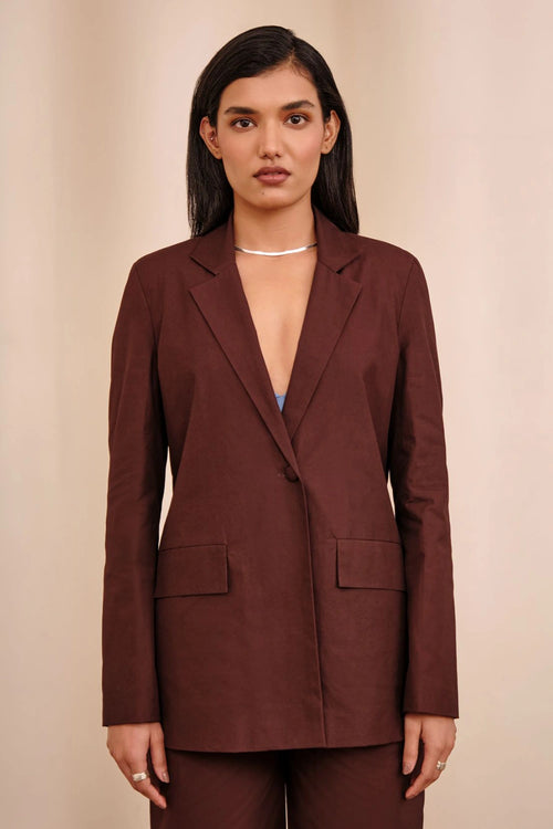 Brown Crest Jacket With Crest Pants