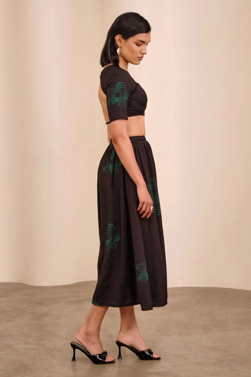 Black Green Dahlia Top With Dahlia Skirt