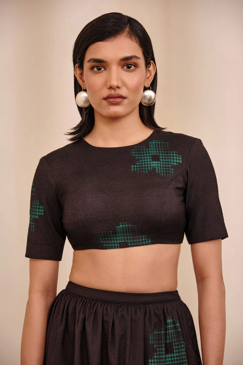 Black Green Dahlia Top With Dahlia Skirt