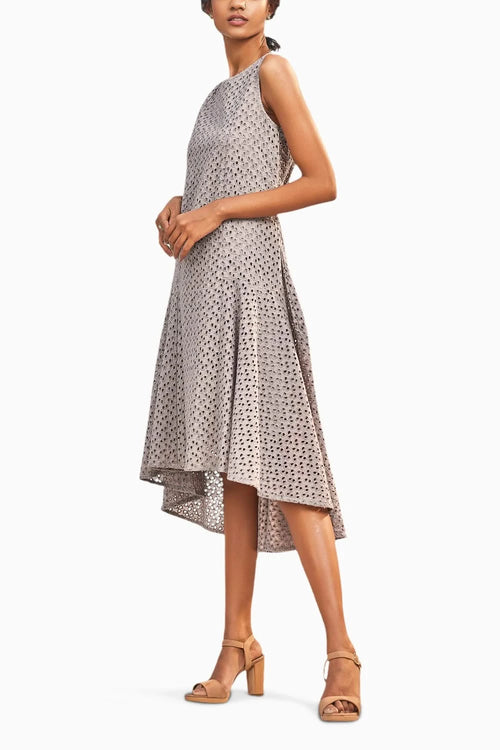 Steel Grey High-Low Cutwork Flared Dress