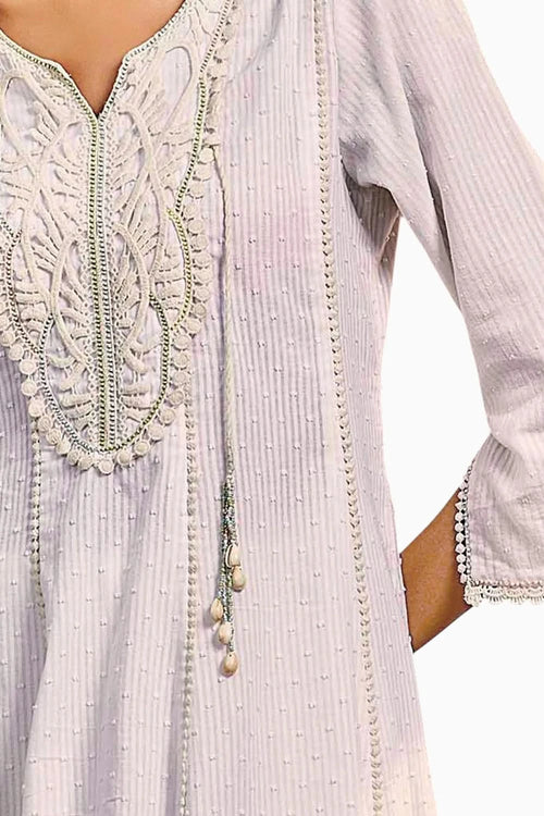 Off-White Flairy Cotton Kurta Set With Dupatta